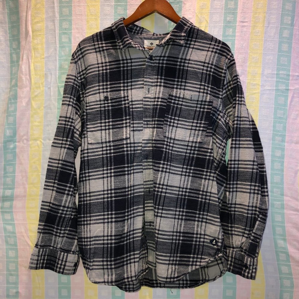 Sperry Navy Gray Plaid Flannel Button Front Shirt
